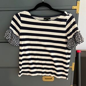 Striped shirt with gingham sleeves